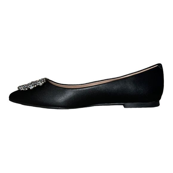 Journee Collection Womens Renzo Jeweled Flats Faux Leather Pointed Toe Black 7M - Picture 3 of 9